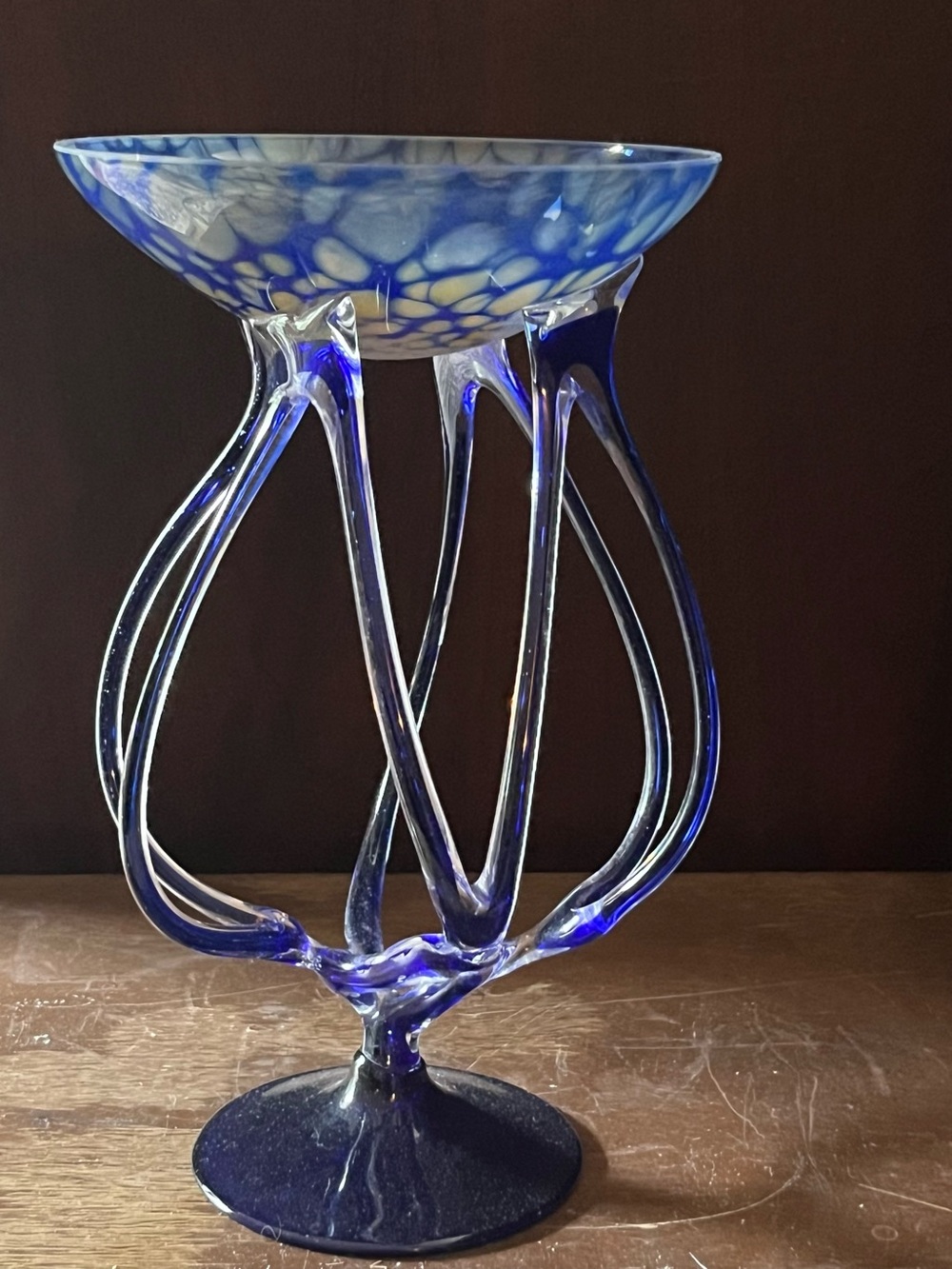 Jozefina Krosno Poland Hand Blown Art Glass Octopus Jelly Fish Compote Vtg Read